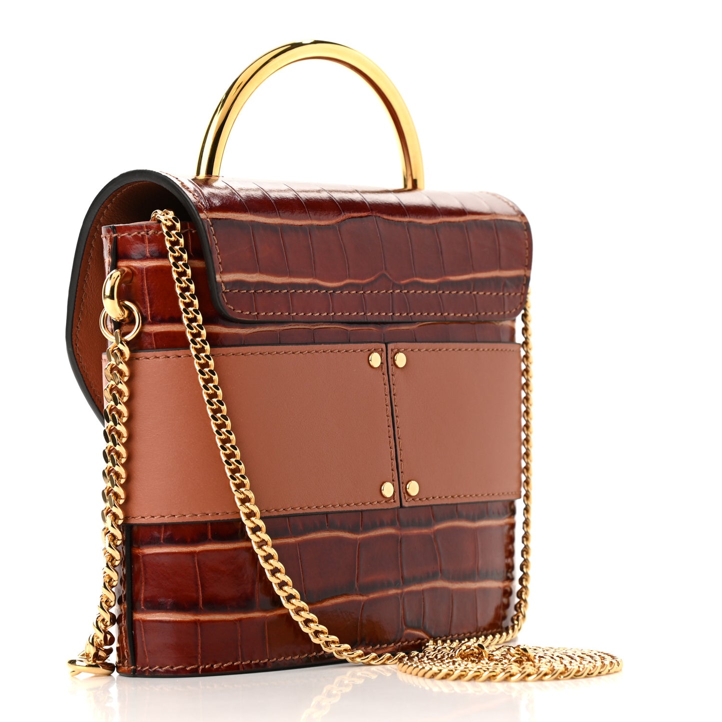 Calfskin Crocodile Embossed Small Aby Lock Chestnut Brown