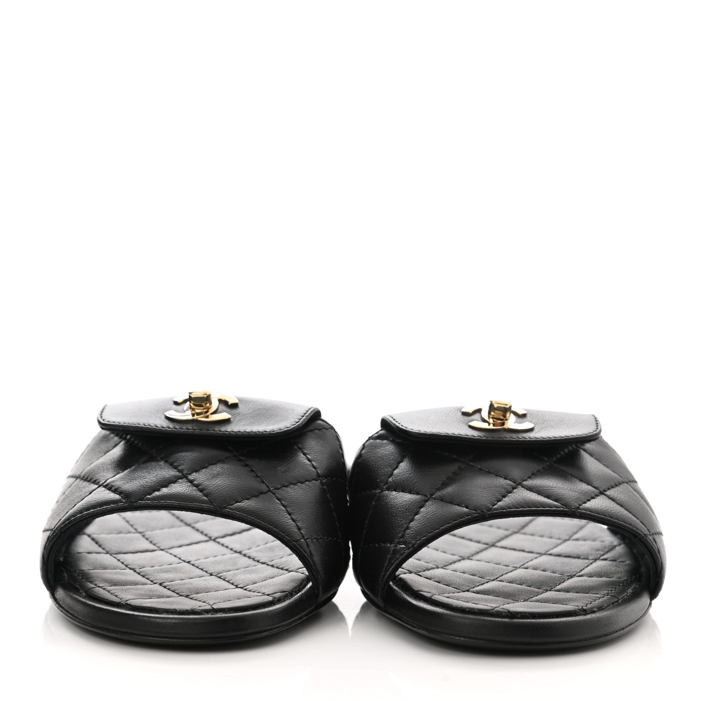 Lambskin Quilted CC Turnlock Sandals 36 Black