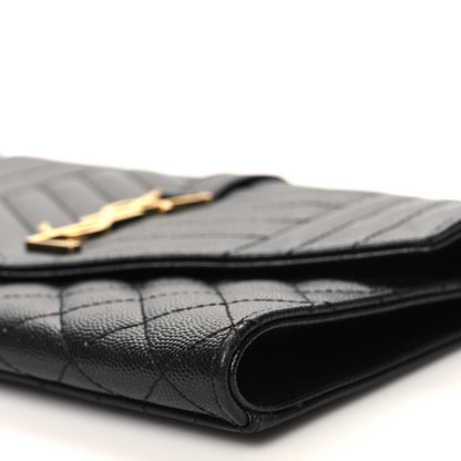 Saint Laurent Grain De Poudre Textured Mixed Matelasse Triquilt Monogram Clutch Black 10 of 11