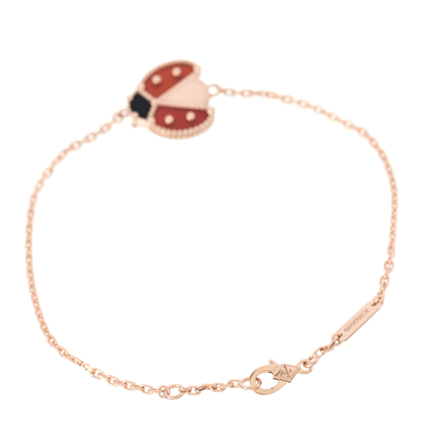 18K Rose Gold Carnelian Onyx Lucky Spring Open Wing Lady Bug Bracelet