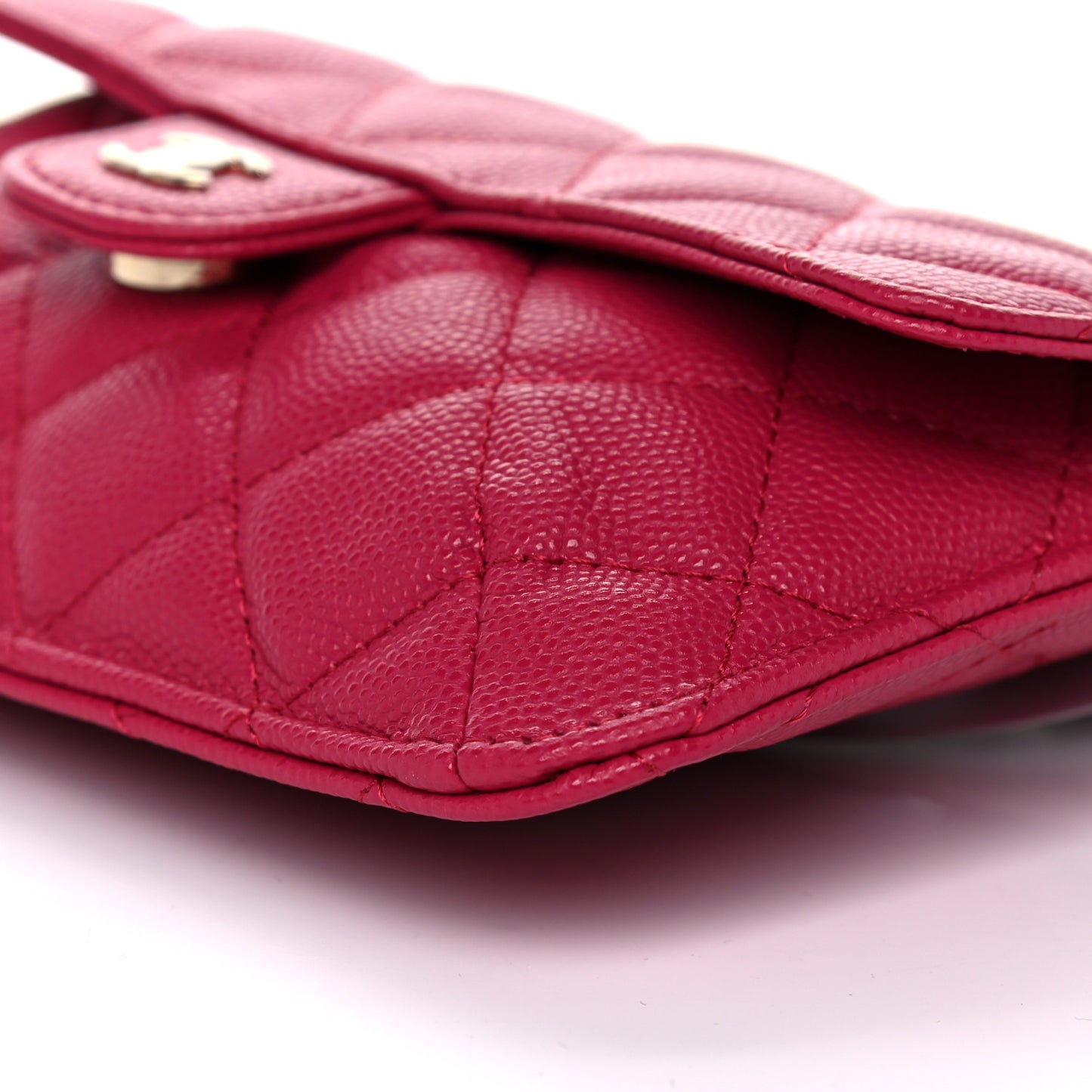 Caviar Fabric Quilted Foldable Tote With Chain Pink Multicolor