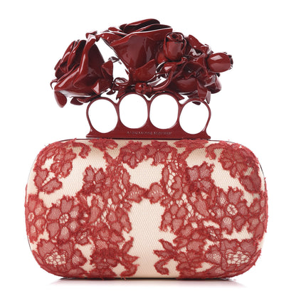 Alexander McQueen Lace Rose Knuckle Duster Box Clutch Red Nude 1 of 10