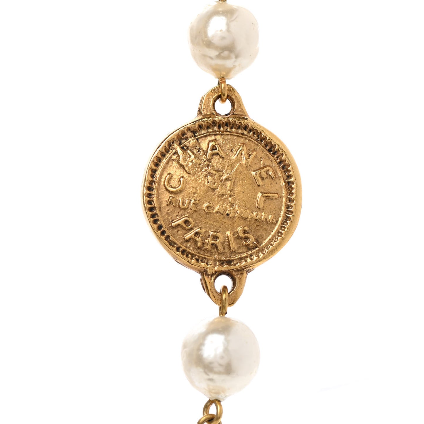 Pearl Medallion Long Necklace Gold