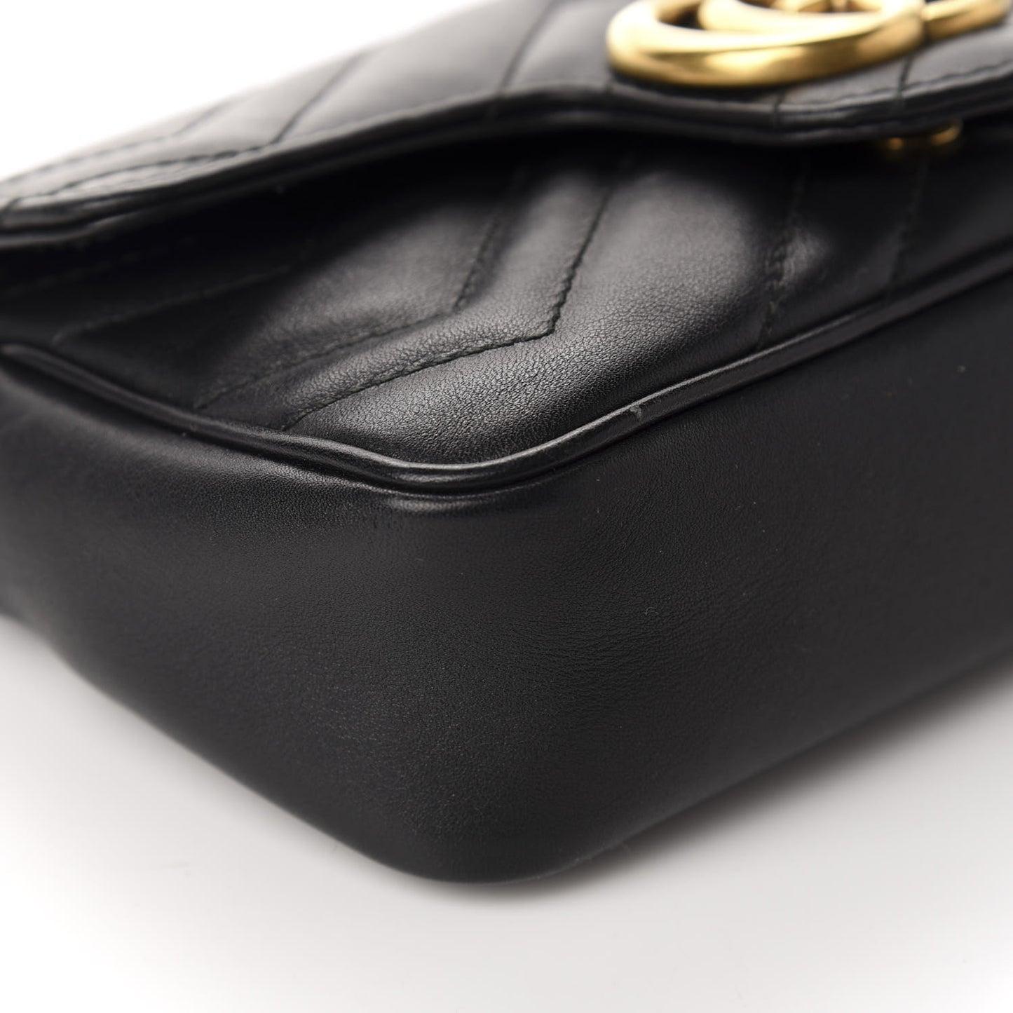 Calfskin Matelasse Super Mini GG Marmont Shoulder Bag Black