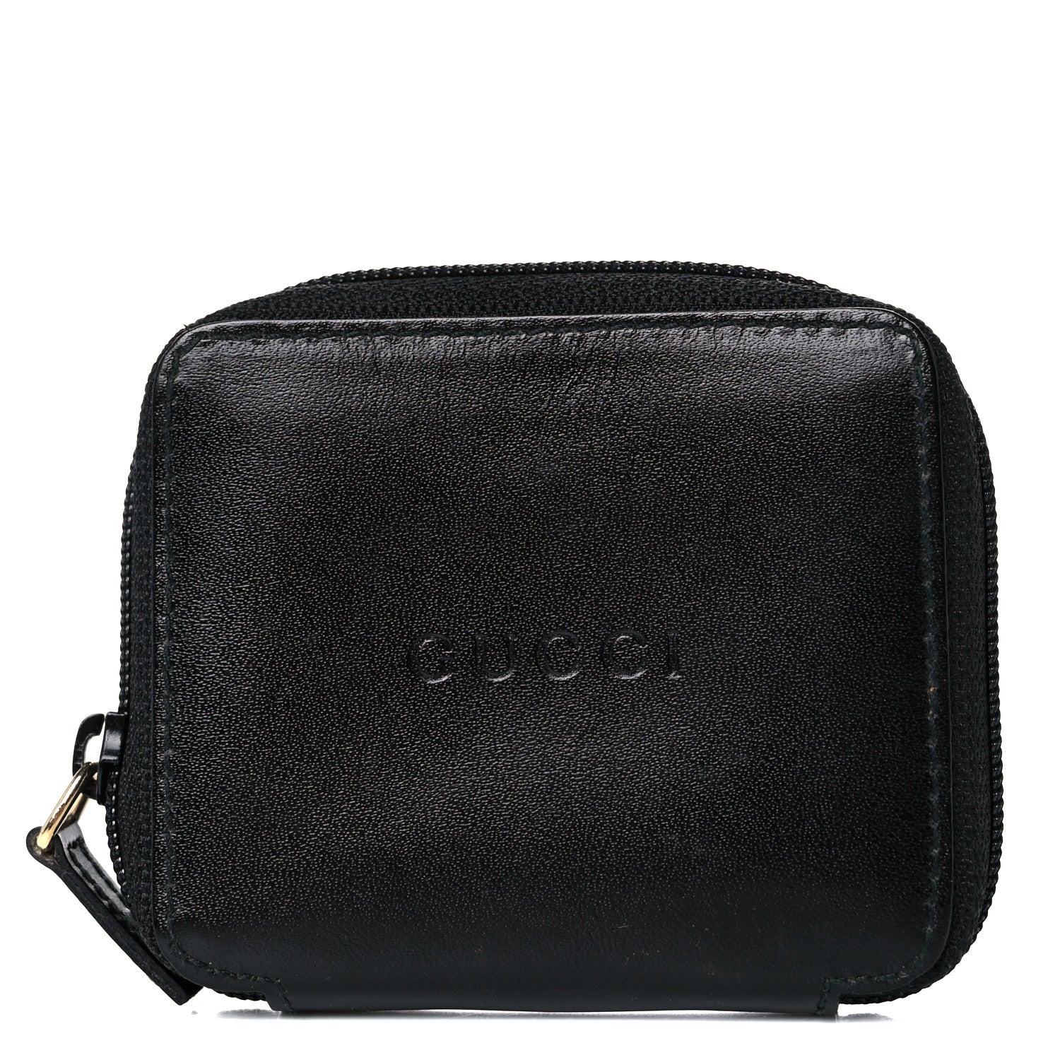 Gucci Calfskin Logo Embossed Zip Around Coin Wallet Black 1 of 11