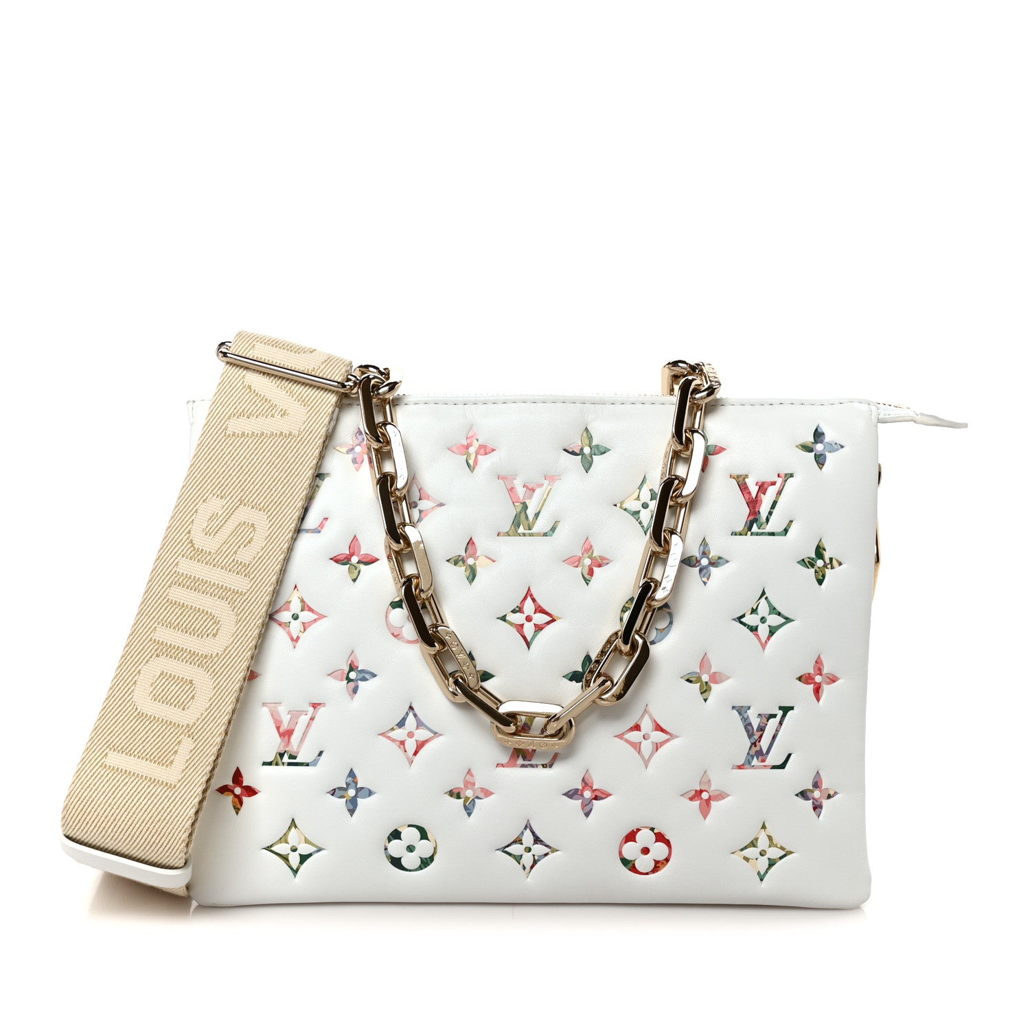 Louis Vuitton Lambskin Embossed Monogram LV Garden Coussin PM Cream 1 of 11