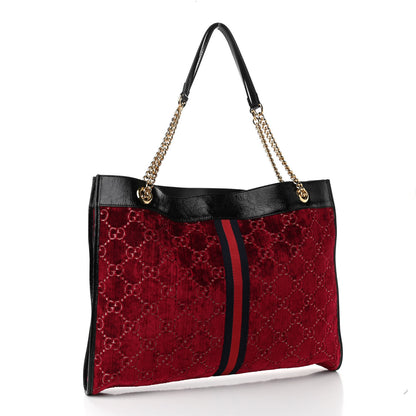Gucci Velvet GG Monogram Large Rajah Chain Tote Red Cipria Black 4 of 11