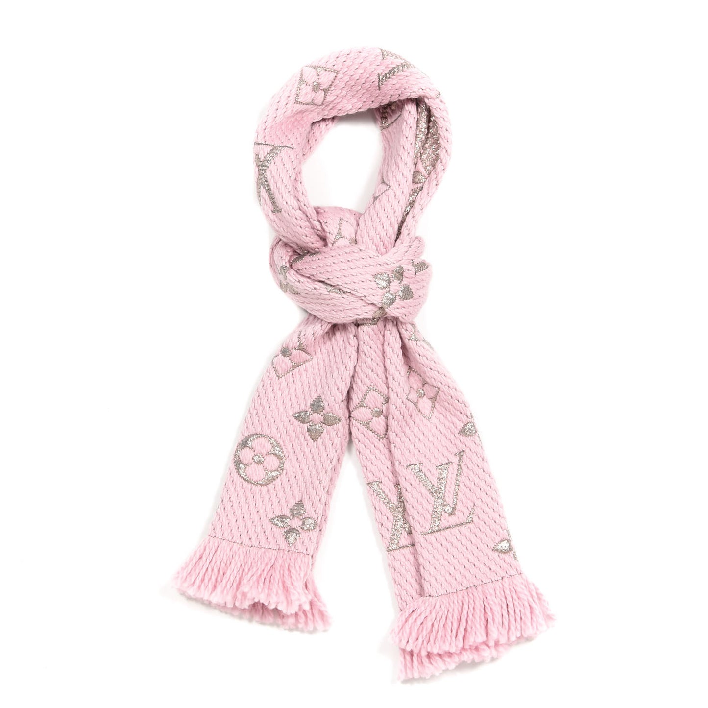 Wool Silk Logomania Shine Scarf Pink