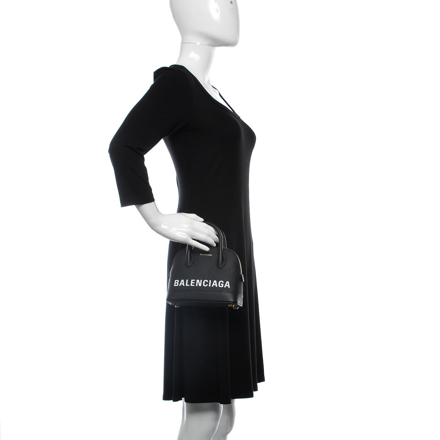 Signature Grained Calfskin XXS Ville Top Handle Bag Black White