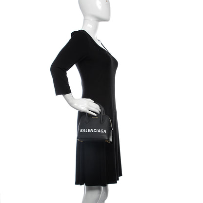 Balenciaga Signature Grained Calfskin XXS Ville Top Handle Bag Black White 2 of 9