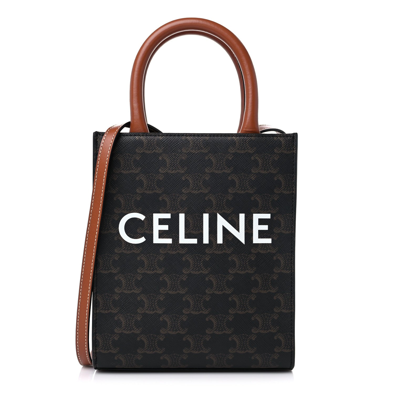 Celine Triomphe Canvas Calfskin Mini Vertical Cabas Tan 1 of 9