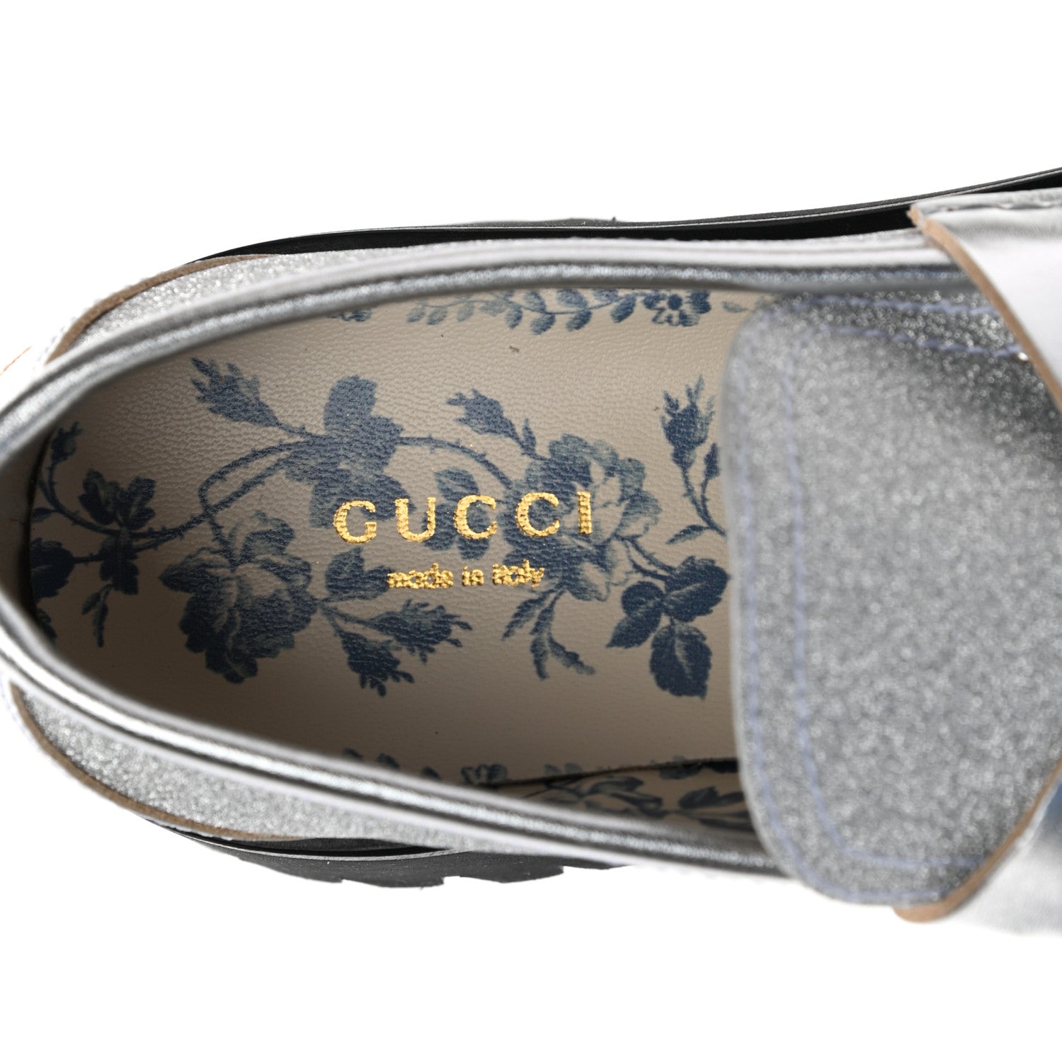 Gucci Mini Diamond Storm Silk Calfskin Womens Harald Horsebit 25mm Platform Loafers 36.5 Silver 7 of 10