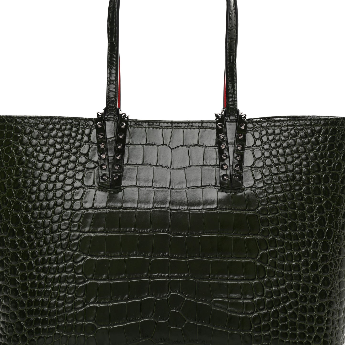 Calfskin Crocodile Embossed Spikes East West Cabata Tote Green