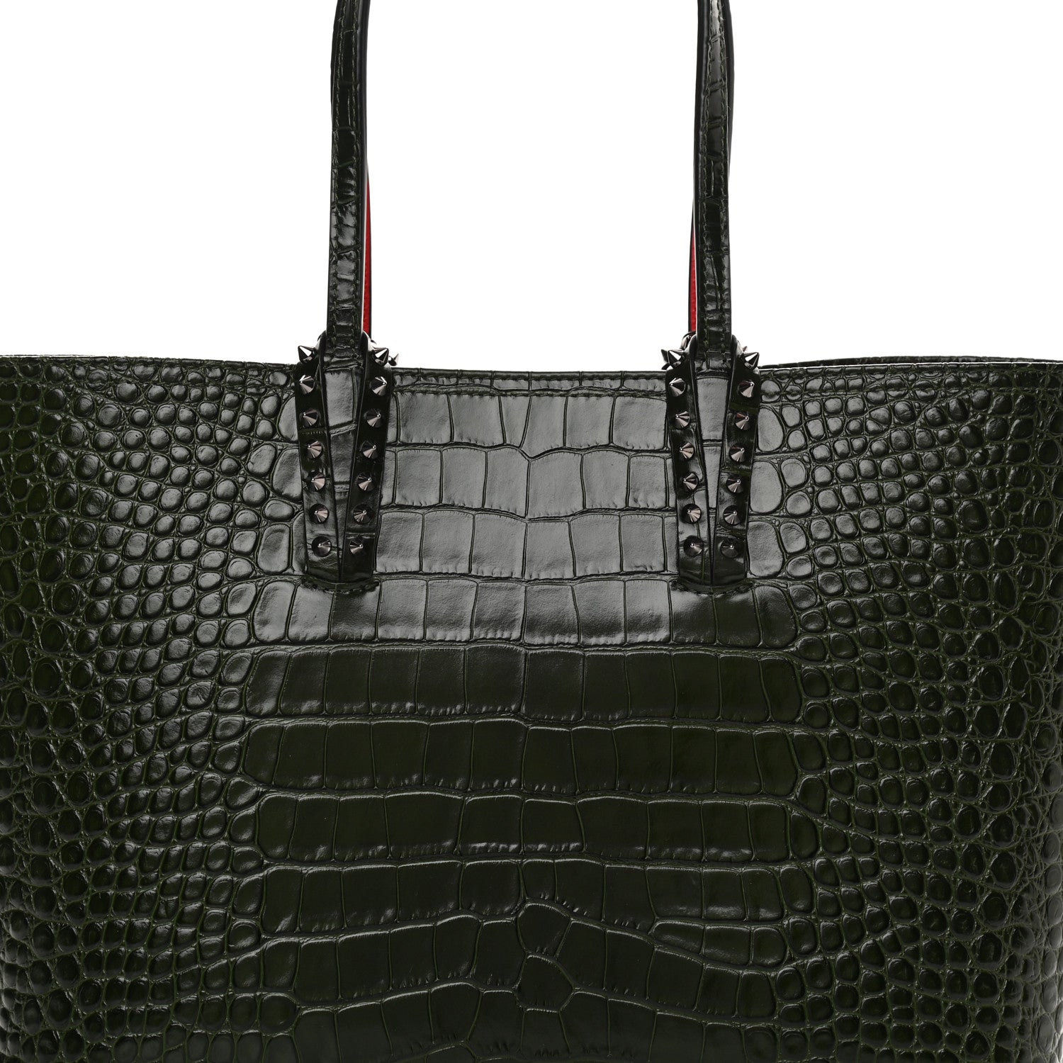 Christian Louboutin Calfskin Crocodile Embossed Spikes East West Cabata Tote Green 9 of 13