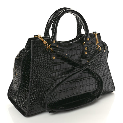 Balenciaga Shiny Supple Calfskin Crocodile Embossed Brass Hardware Neo Classic City Black 3 of 10