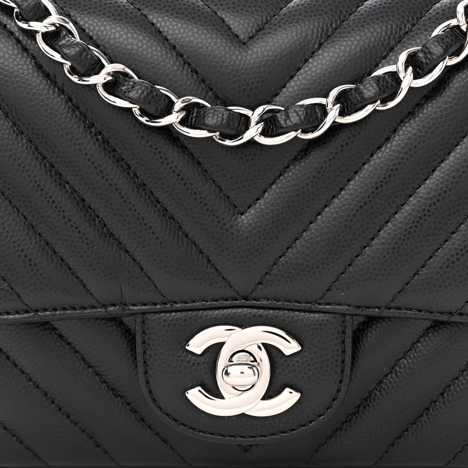 Chanel Caviar Chevron Quilted Mini Square Flap Black 8 of 13