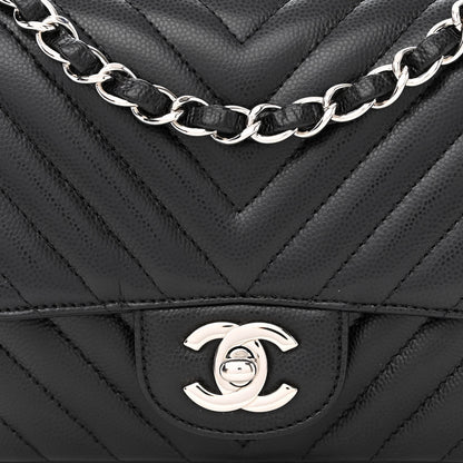 Chanel Caviar Chevron Quilted Mini Square Flap Black 8 of 13