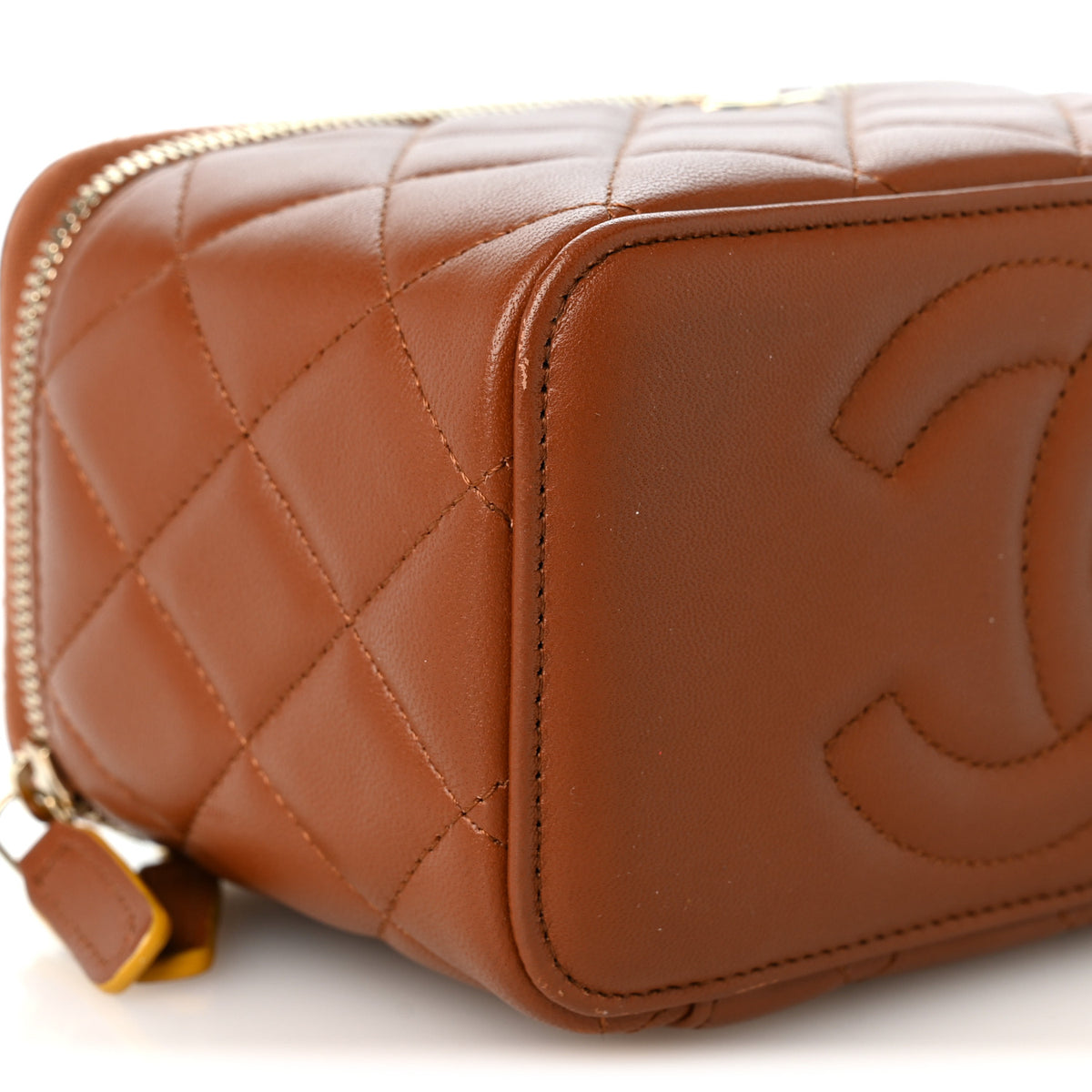 Chanel Lambskin Quilted Small Top Handle Vanity Case With Chain Light Brown Yellow 9 of 10