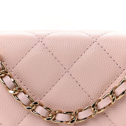 Chanel Caviar Quilted Crystal CC Wallet On Chain WOC Light Pink 9 of 12