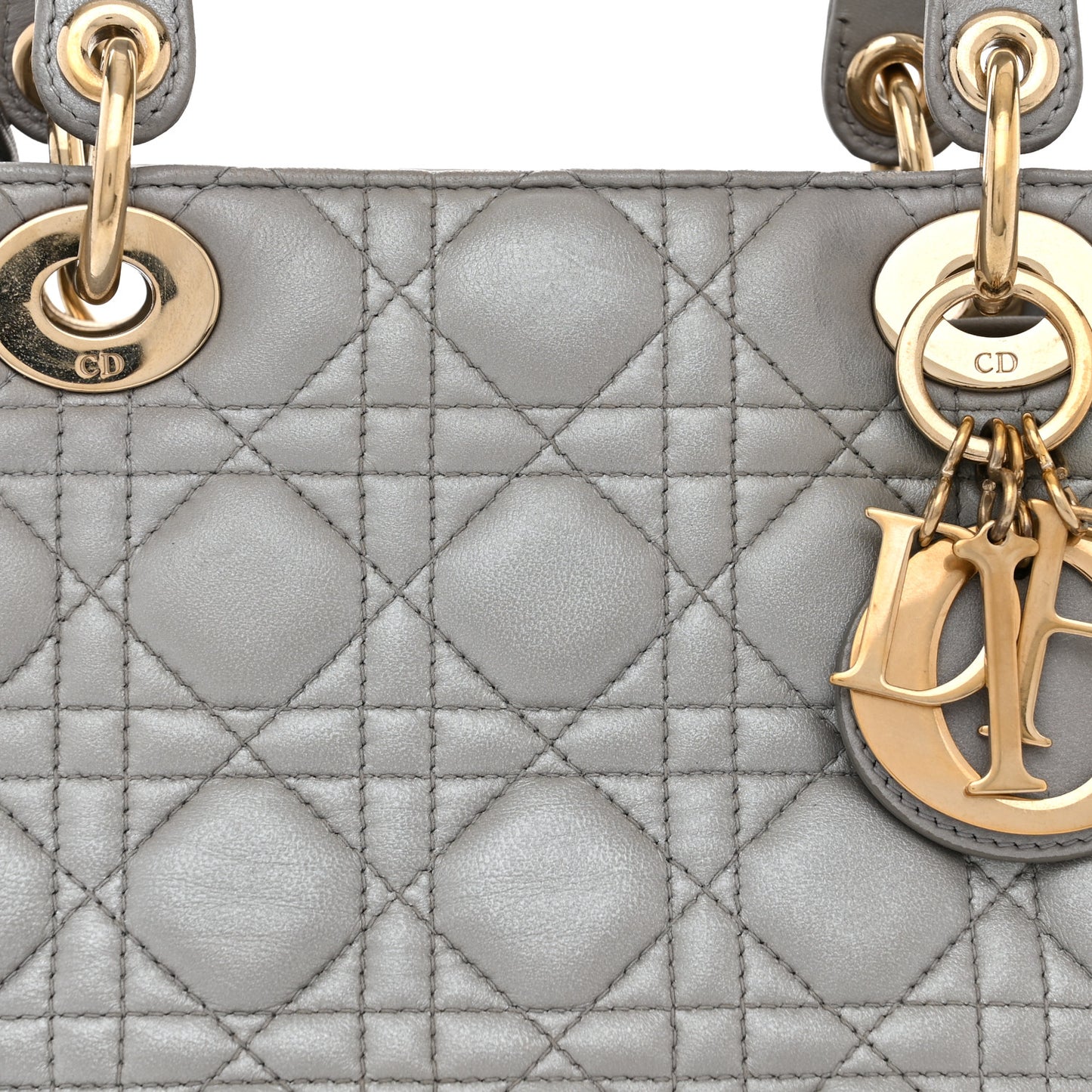 Metallic Lambskin Cannage Medium Lady Dior Silver