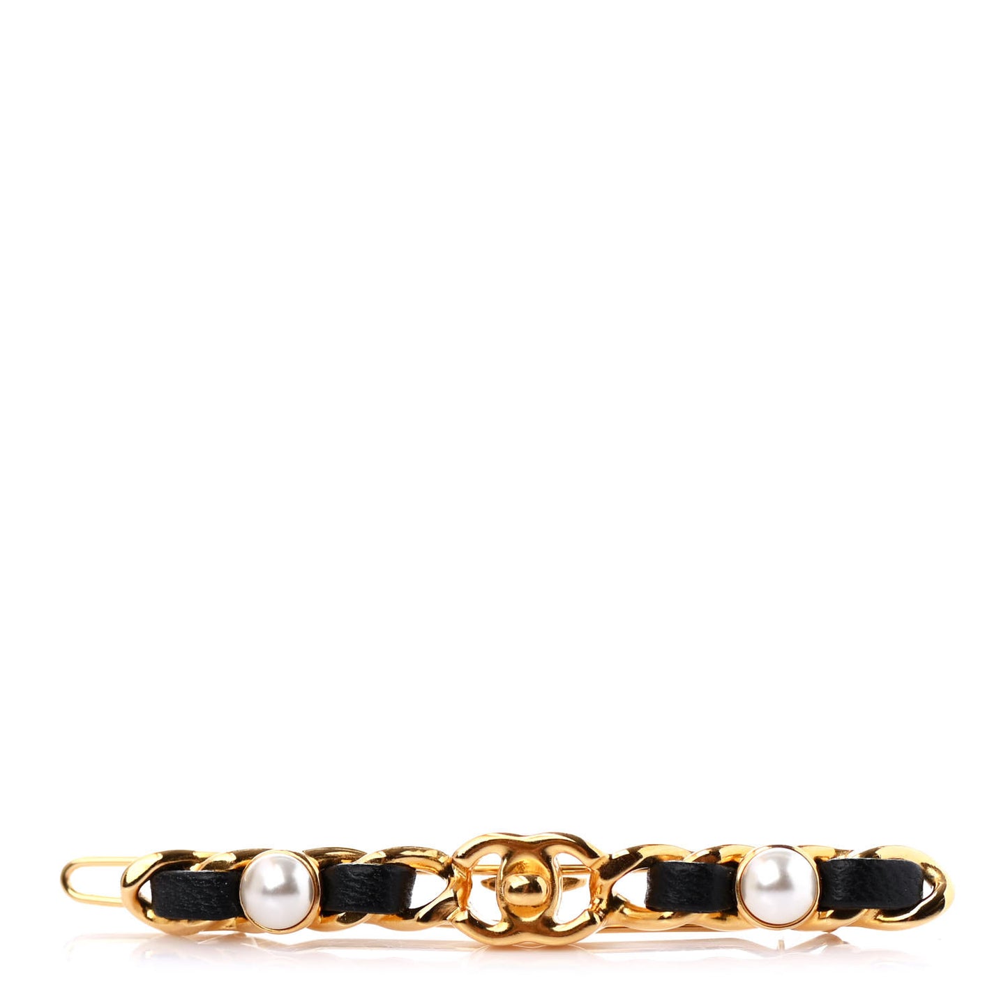 Pearl Lambskin CC More Is More Hair Clip Black Gold