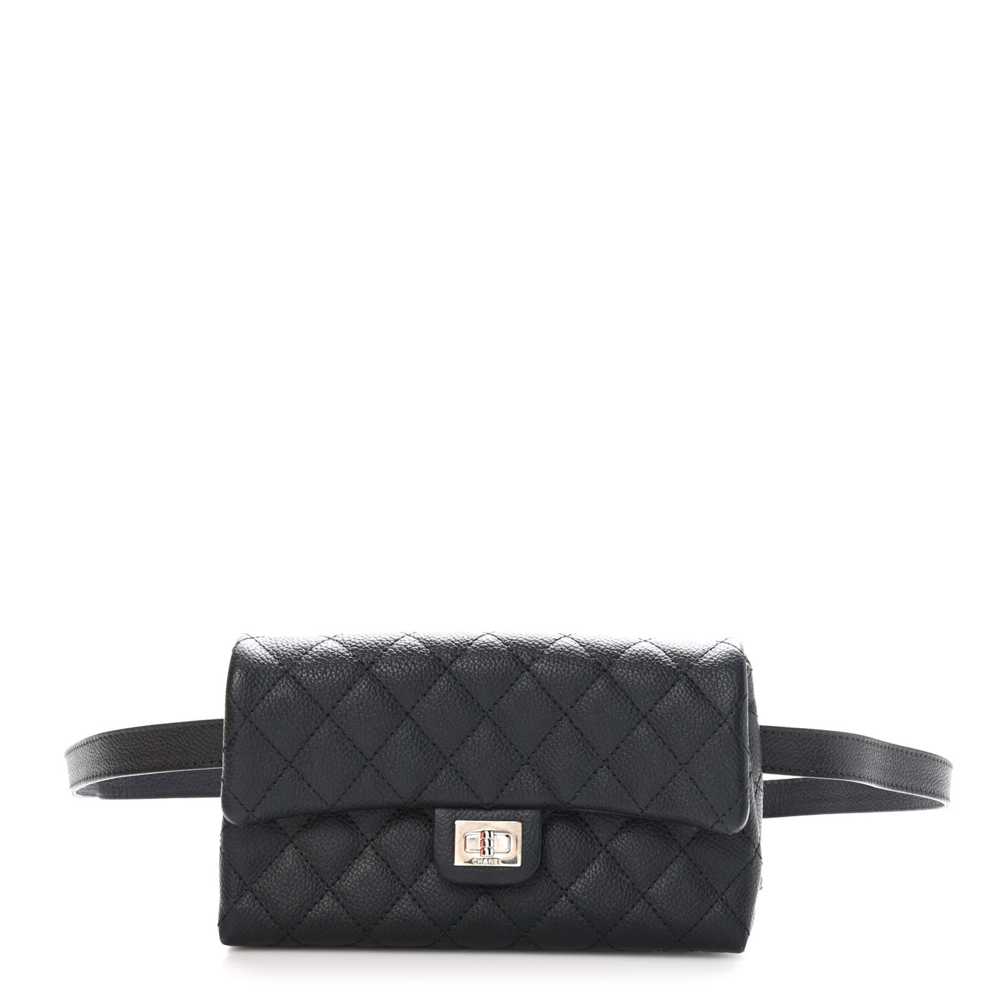 Grained Calfskin Quilted 2.55 Reissue Flap Belt Bag Clutch Black