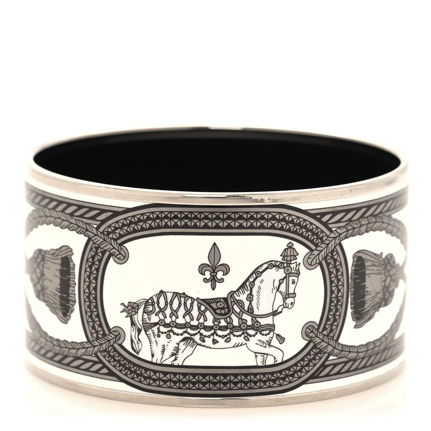 Hermes Enamel Printed Grand Apparat Extra Wide Bracelet 65 White 1 of 5