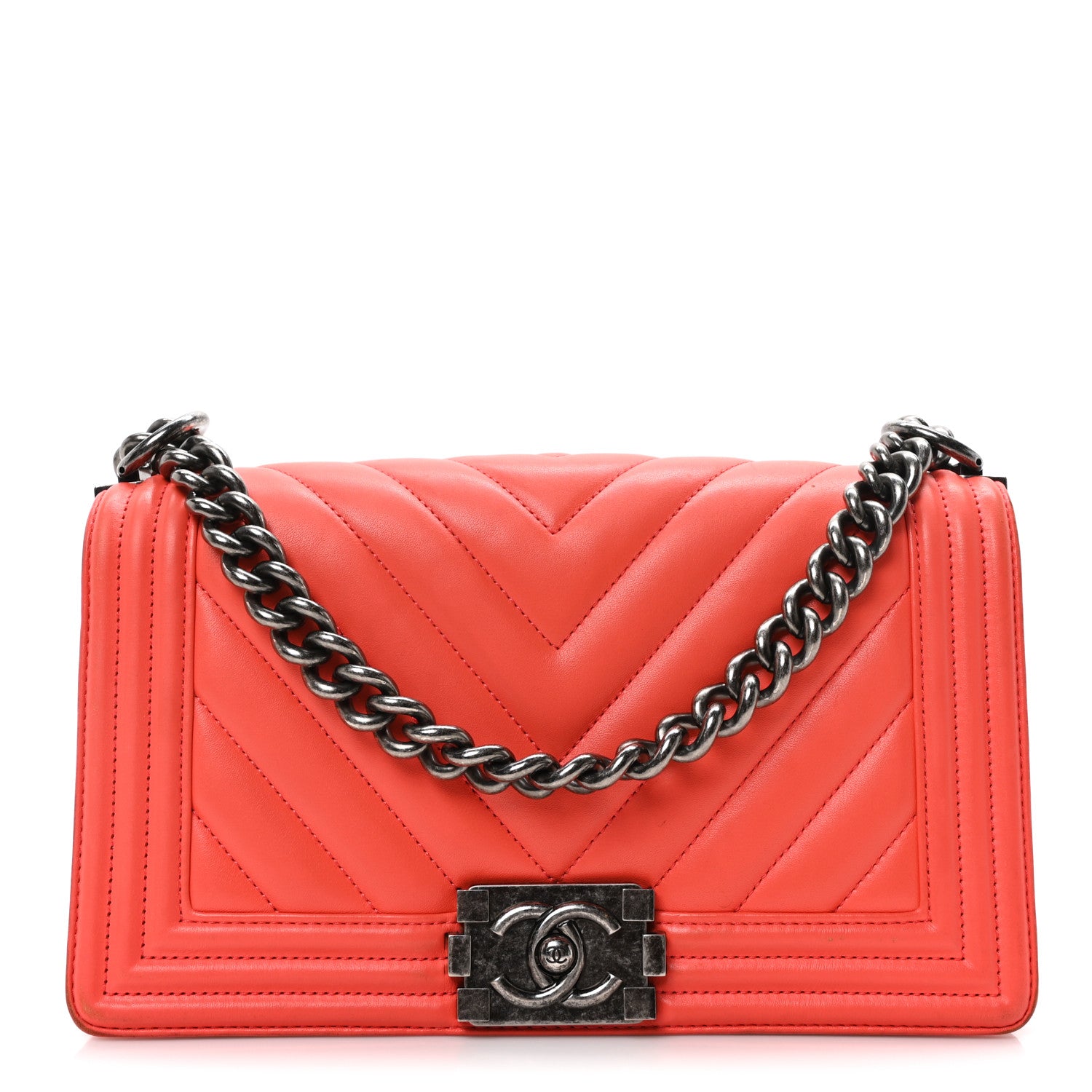 Chanel Calfskin Chevron Quilted Medium Boy Flap Coral 1 of 10
