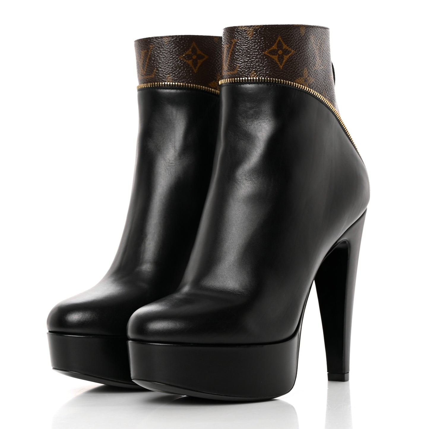 Calfskin Monogram Afterglow Platform Ankle Boots 38 Black