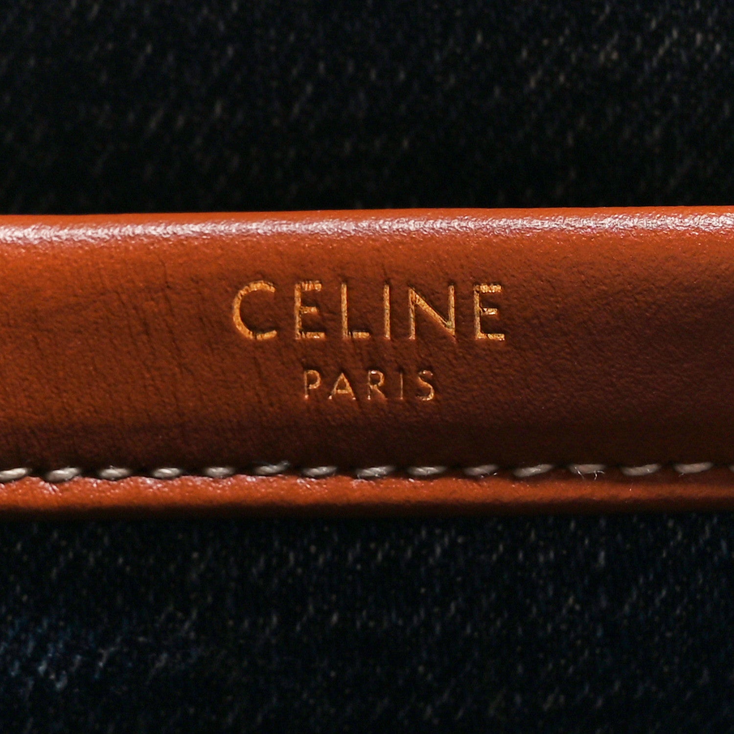 Celine Canvas Calfskin Triomphe Print Small Cabas Navy Tan 6 of 9
