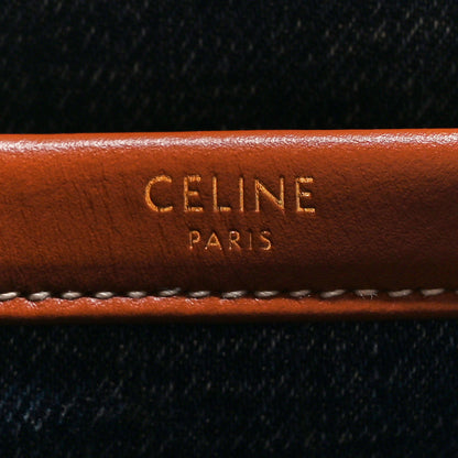 Celine Canvas Calfskin Triomphe Print Small Cabas Navy Tan 6 of 9