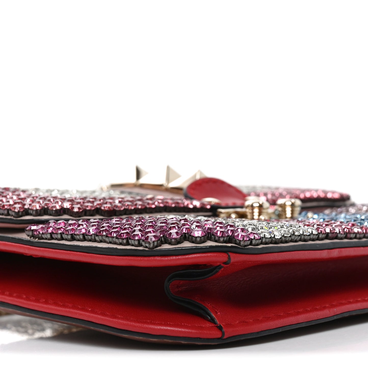 Vitello Crystal Embellished Small Glam Lock Rockstud Flap Multicolor