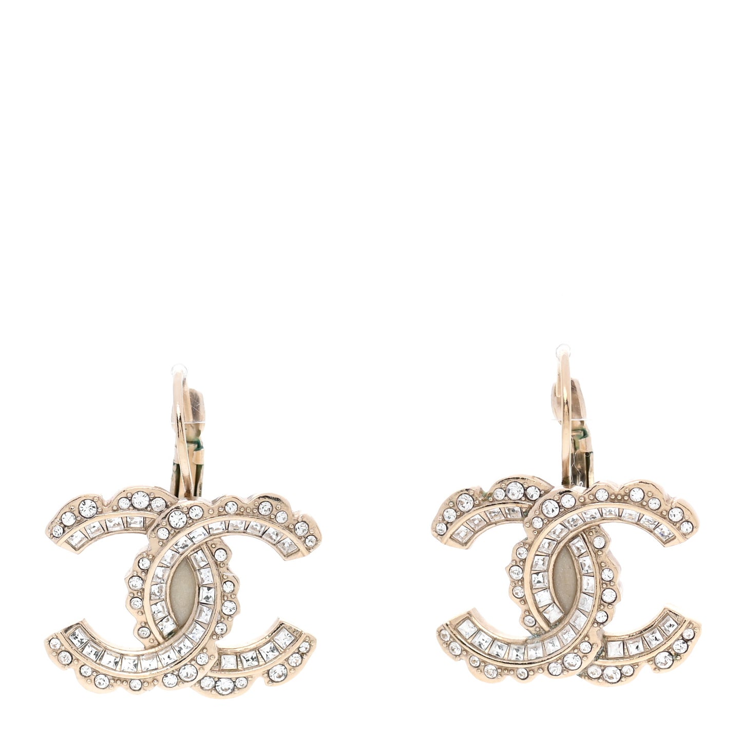 Baguette Crystal CC Dangle Earrings Light Gold