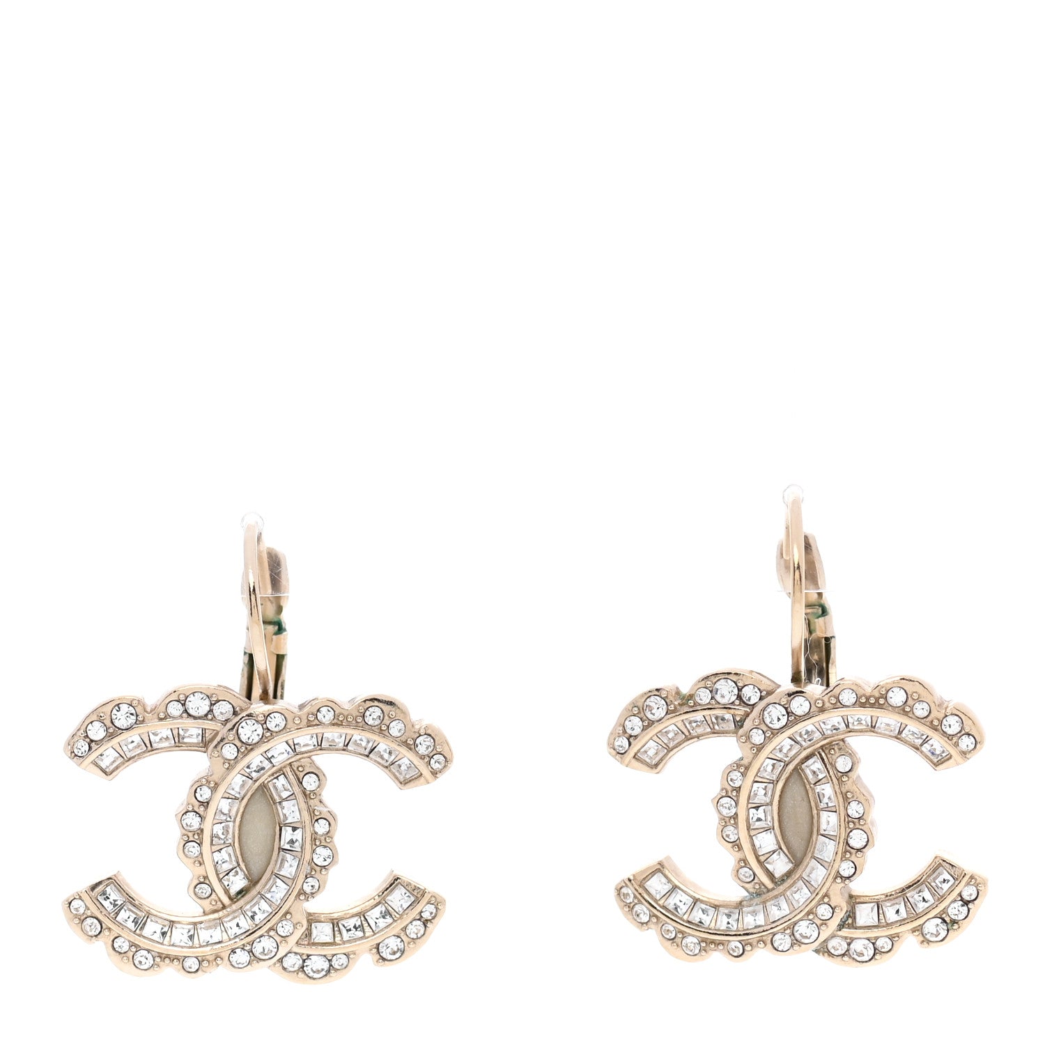 Chanel Baguette Crystal CC Dangle Earrings Light Gold 1 of 4