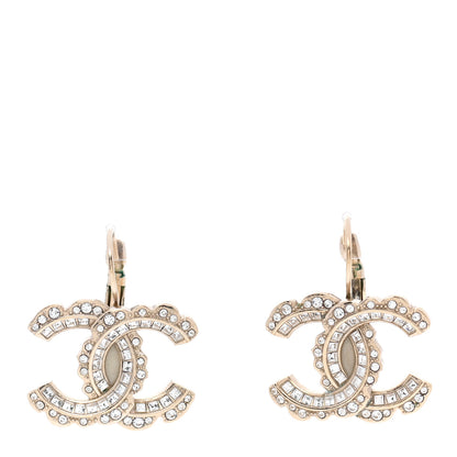 Chanel Baguette Crystal CC Dangle Earrings Light Gold 1 of 4