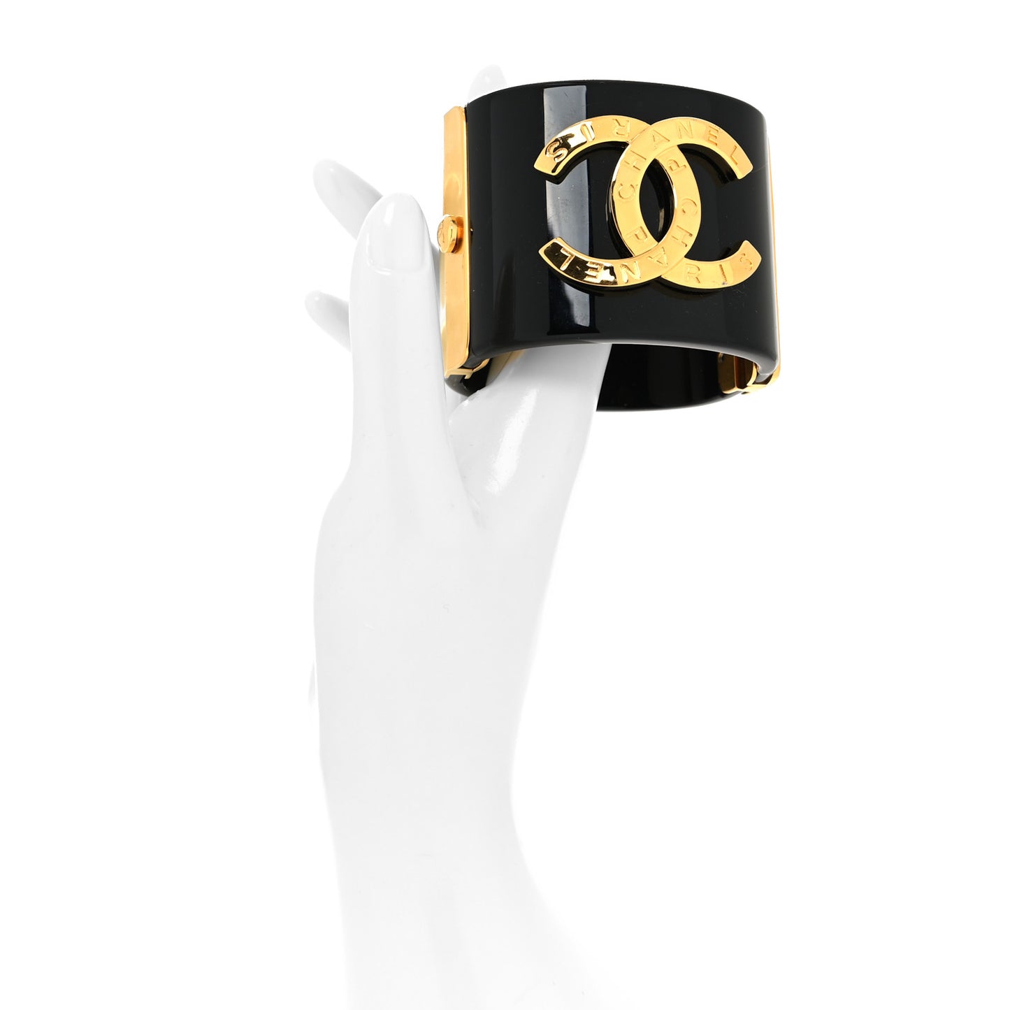 Resin CC Paris Button Cuff Bracelet Black Gold