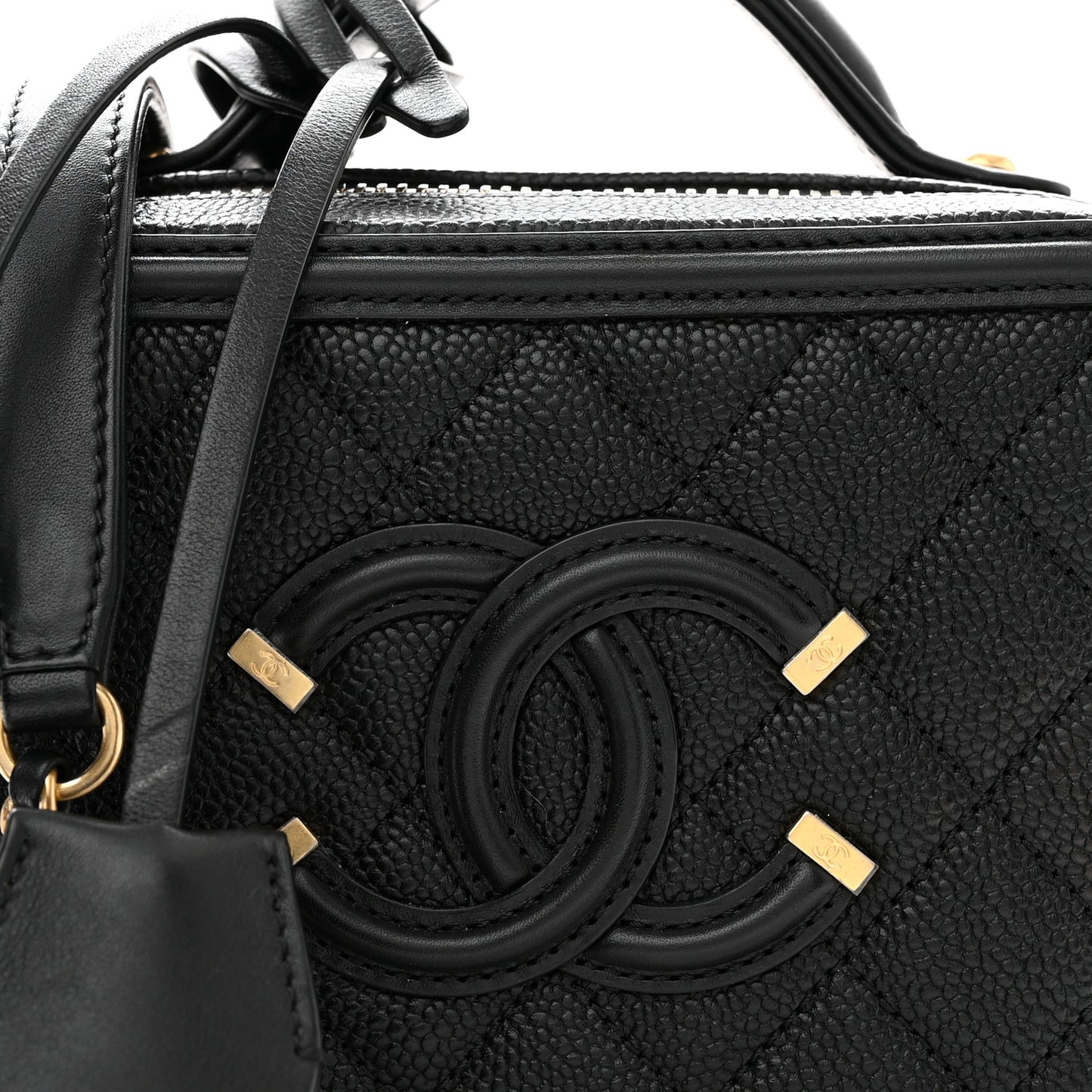 Caviar Quilted Small CC Filigree Vanity Case Black