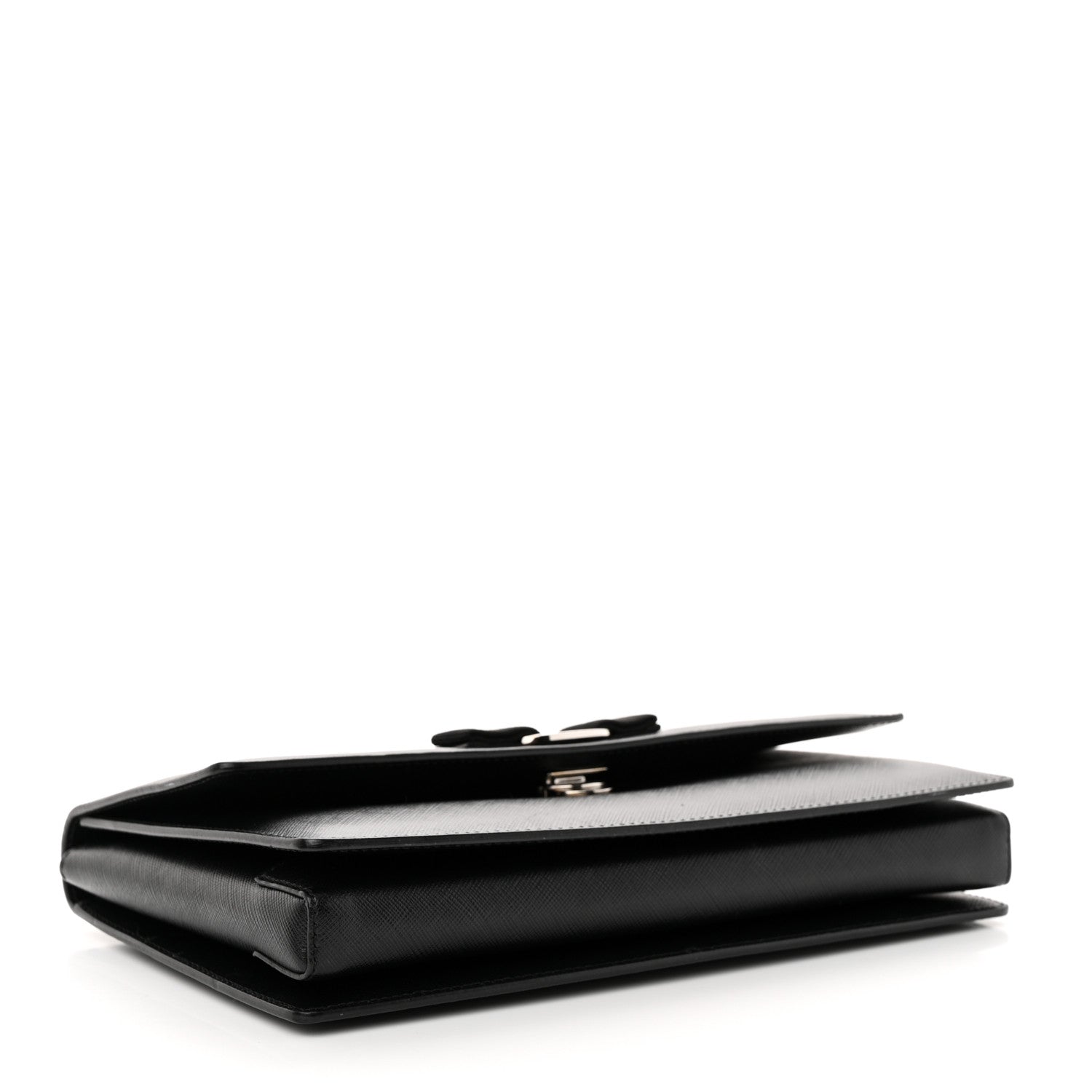 Salvatore Ferragamo Hammered Calfskin Vara Bow Chain Flap Crossbody Black 4 of 12