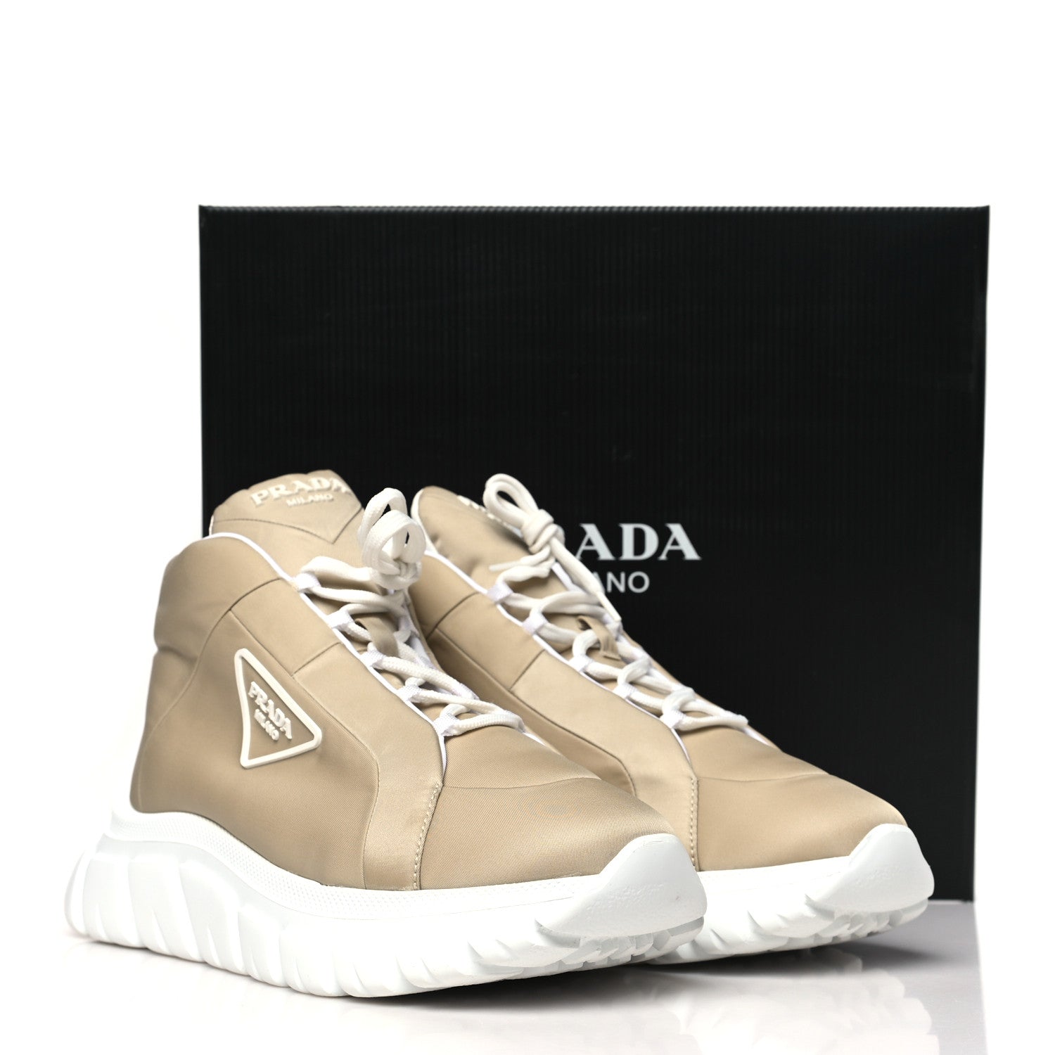 Prada Re-Nylon Gabardine Rubber Triangle Logo Quilted Mens Rush Piuma 50mm Mid Sneakers 39.5 Deserto 10 of 10