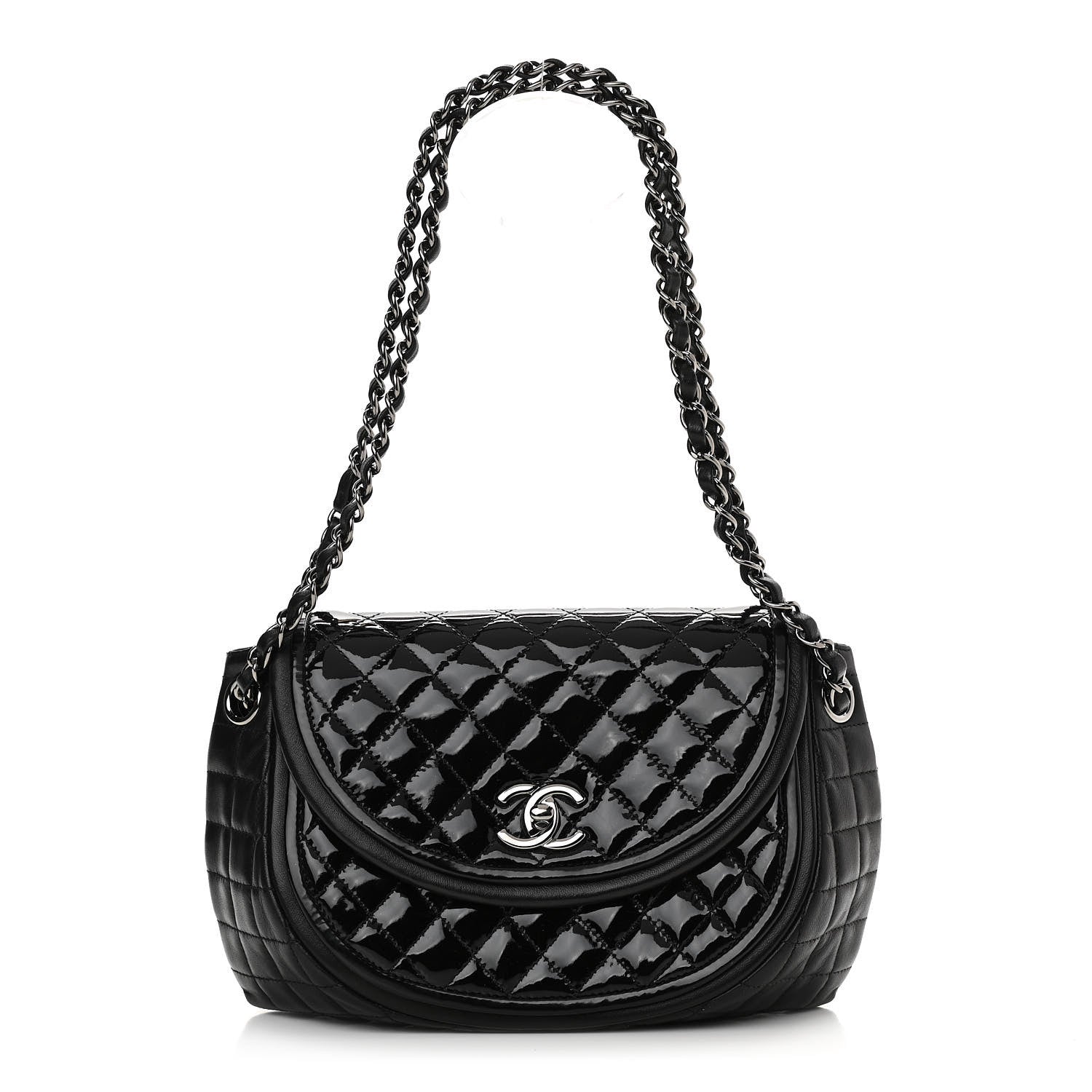 Chanel Lambskin Patent Classic Twist Crescent Flap Bag Black 1 of 12
