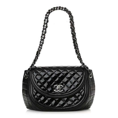 Chanel Lambskin Patent Classic Twist Crescent Flap Bag Black 1 of 12