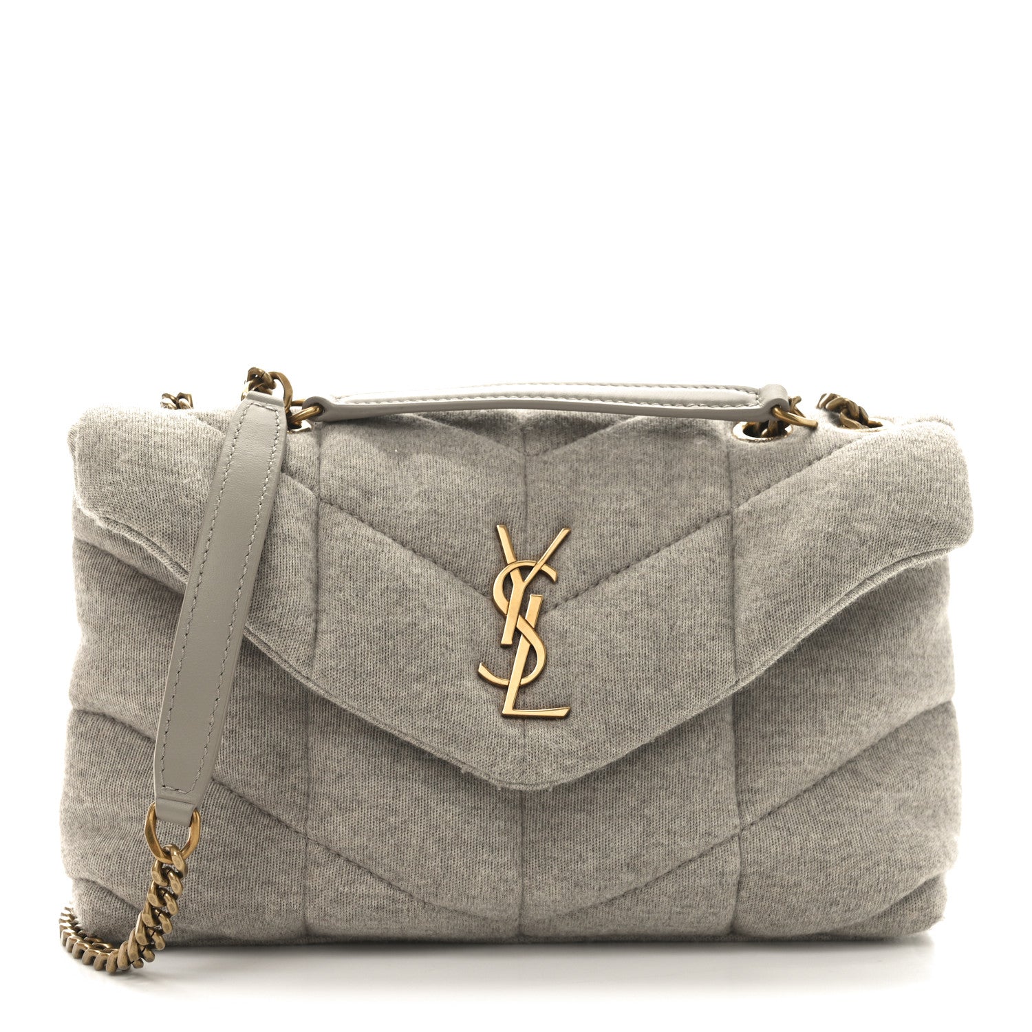 Saint Laurent Jersey Quilted Toy Loulou Puffer Monogram Chain Satchel Chalk Beige 1 of 10