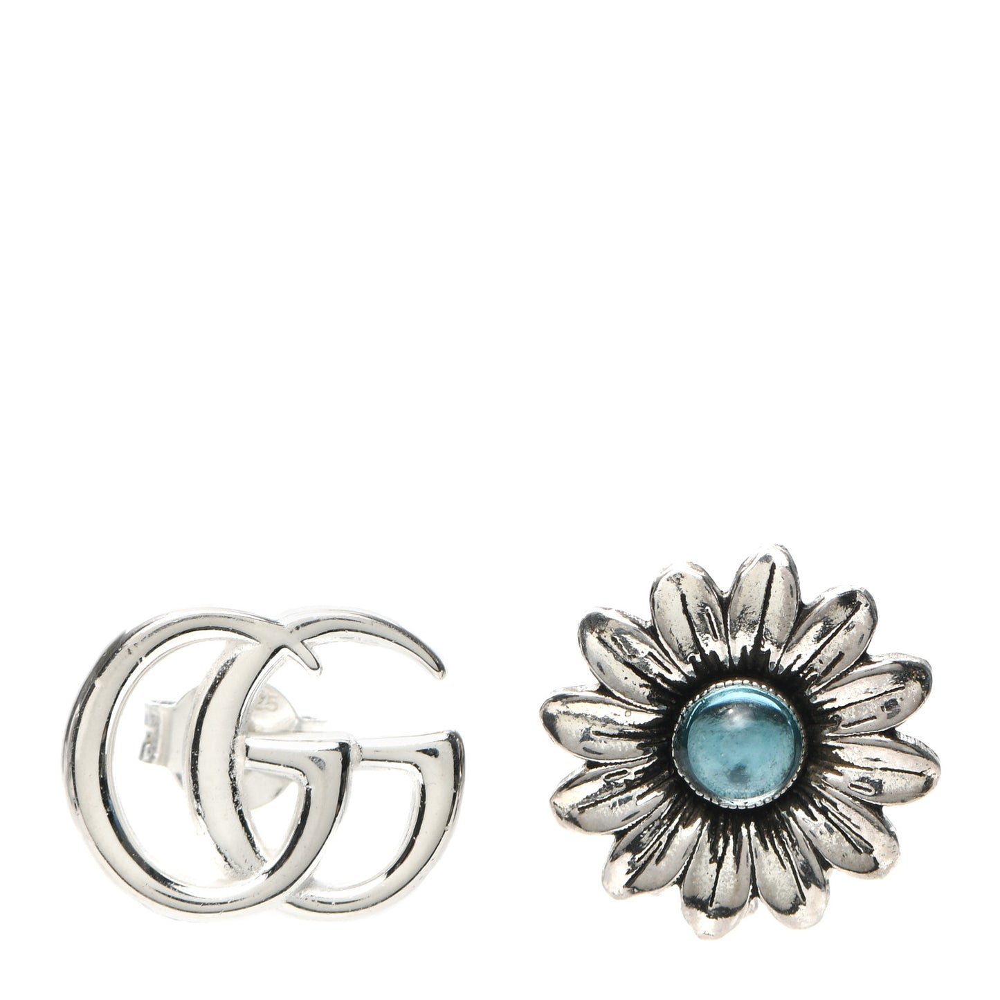 Sterling Silver Blue Topaz Flower Marmont Double G Earrings