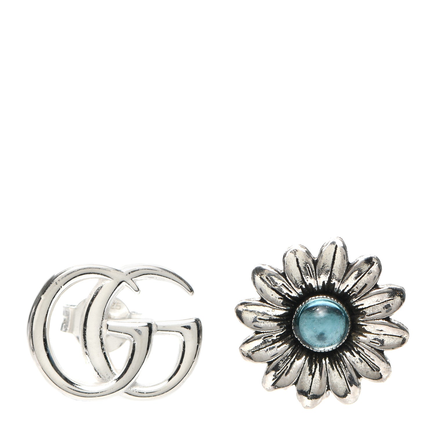 Gucci Sterling Silver Blue Topaz Flower Marmont Double G Earrings 1 of 3