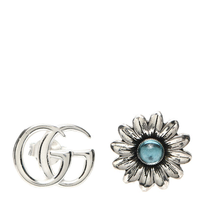 Gucci Sterling Silver Blue Topaz Flower Marmont Double G Earrings 1 of 3