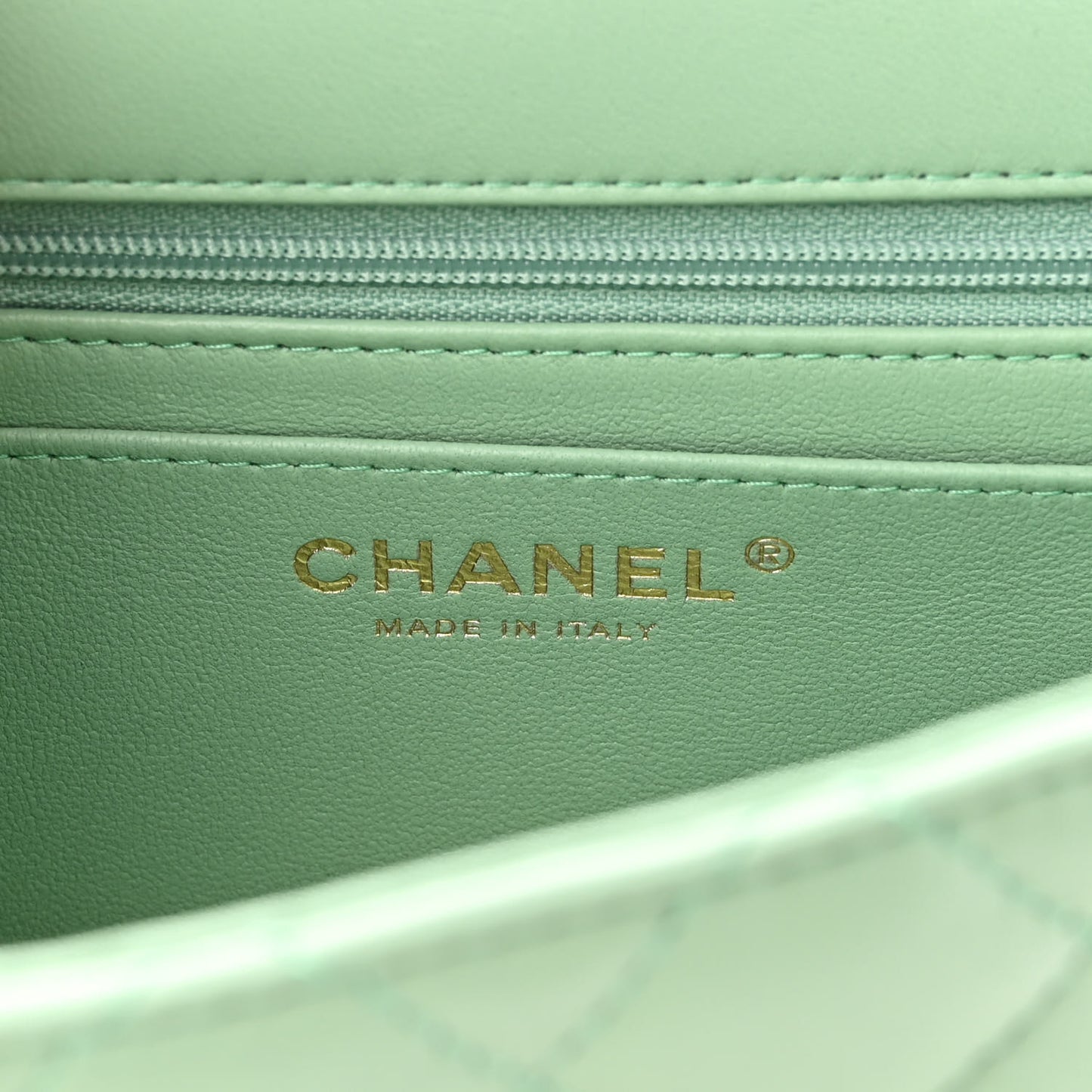 Lambskin Quilted Mini Top Handle Rectangular Flap Light Green