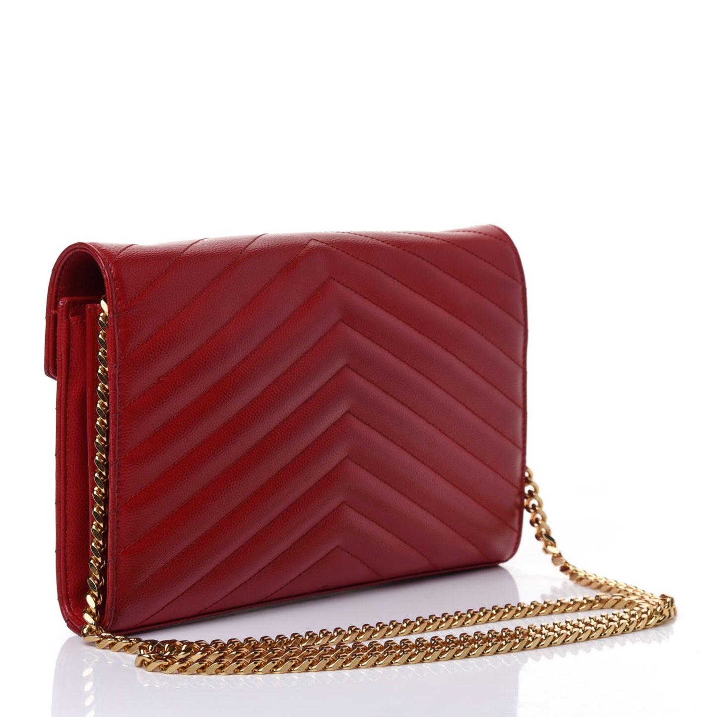 Grain De Poudre Matelasse Chevron Monogram Chain Wallet Red