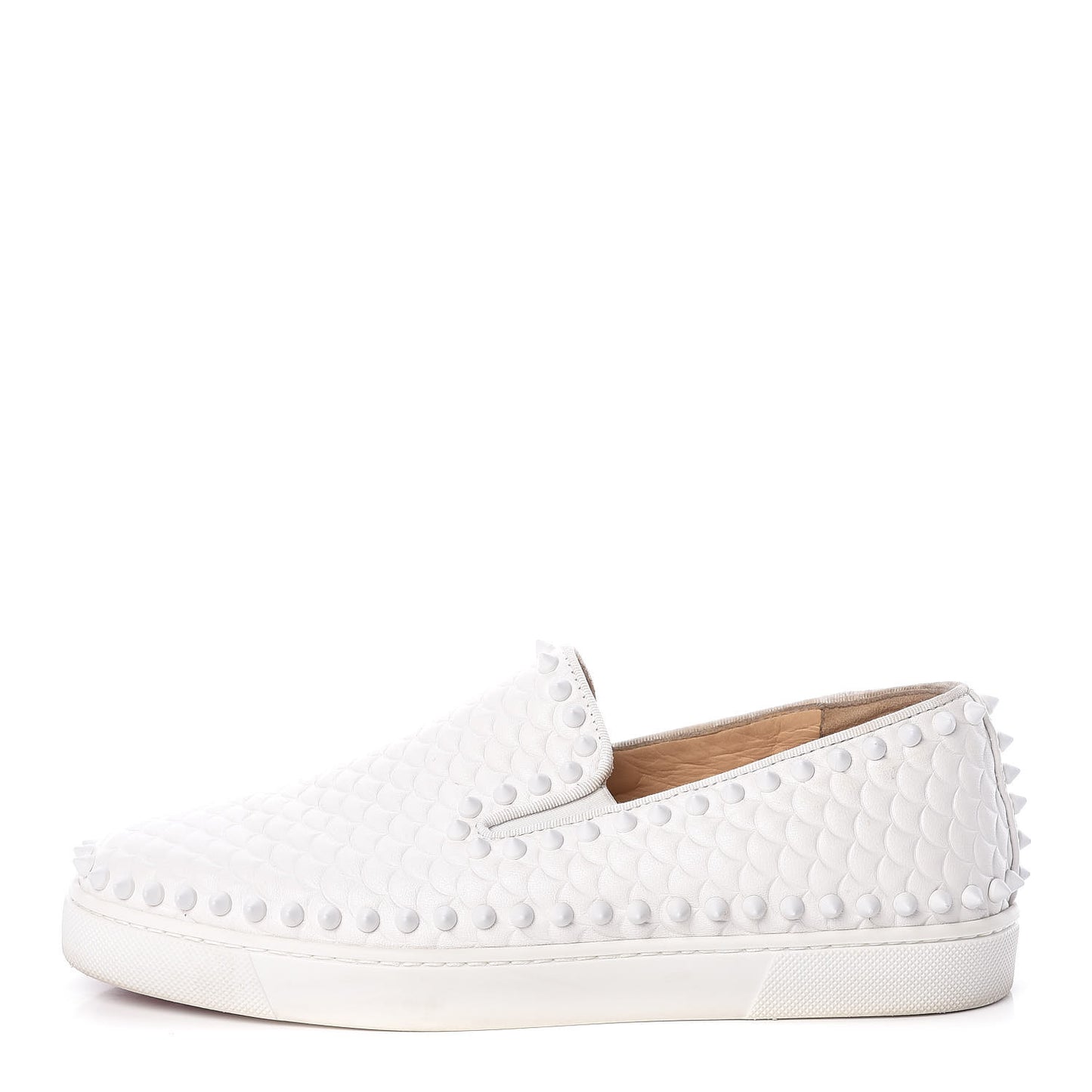 Nappa Scallop Embossed Spikes Roller Boat Flat 39 White