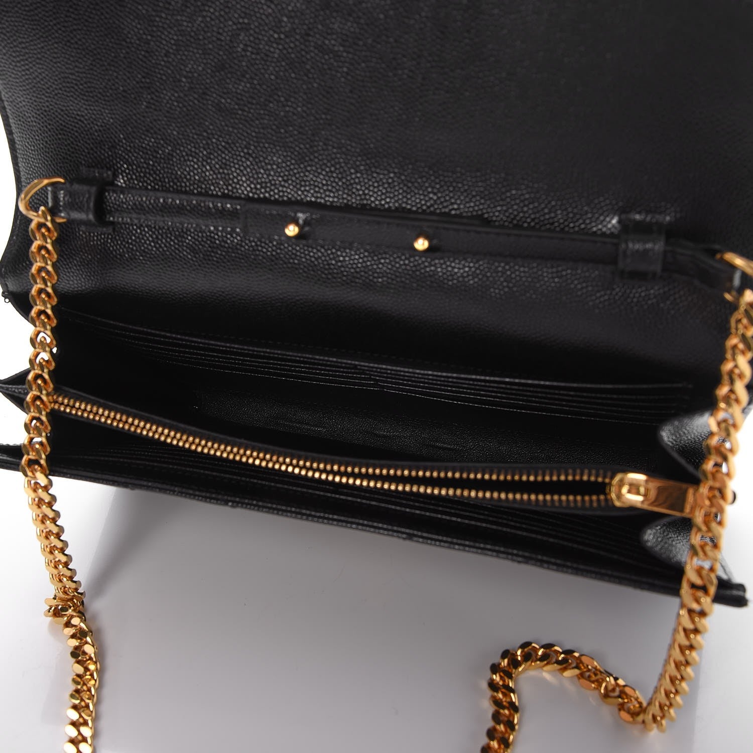 Saint Laurent Grain De Poudre Matelasse Chevron Monogram Chain Wallet Black 5 of 8