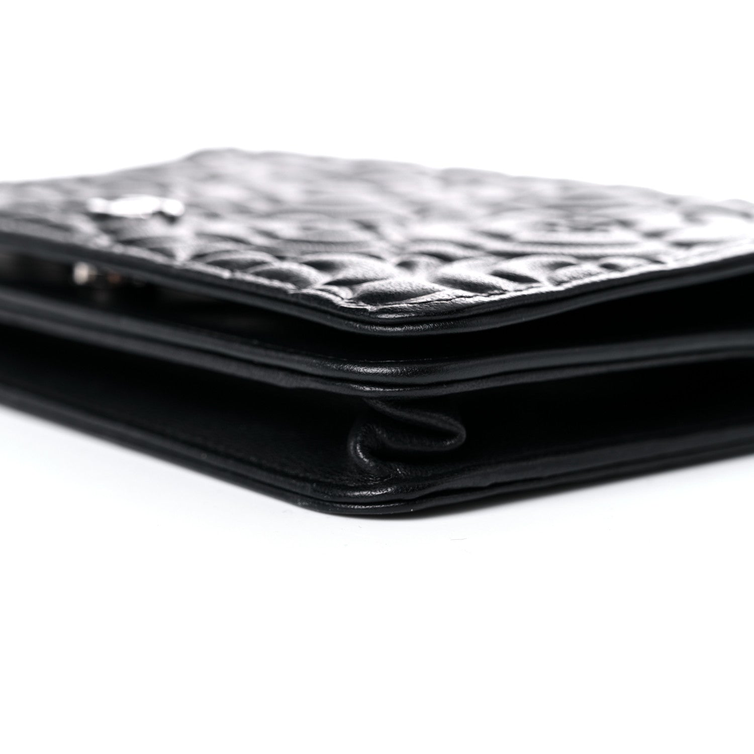 Chanel Lambskin Camellia Embossed Wallet on Chain WOC Black 10 of 14